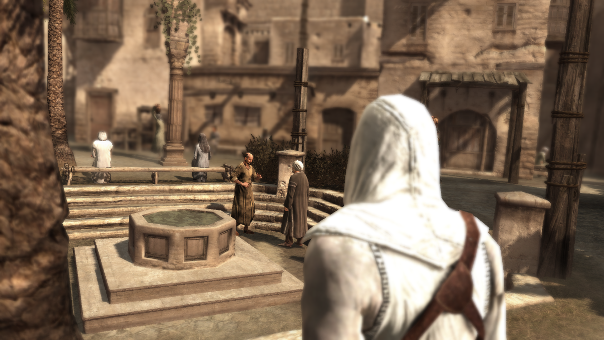 Altair eavesdropping a conversation for clues