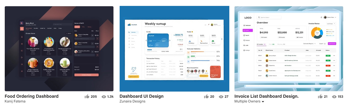 Some UX screens showing Dashboard interfaces from Behance